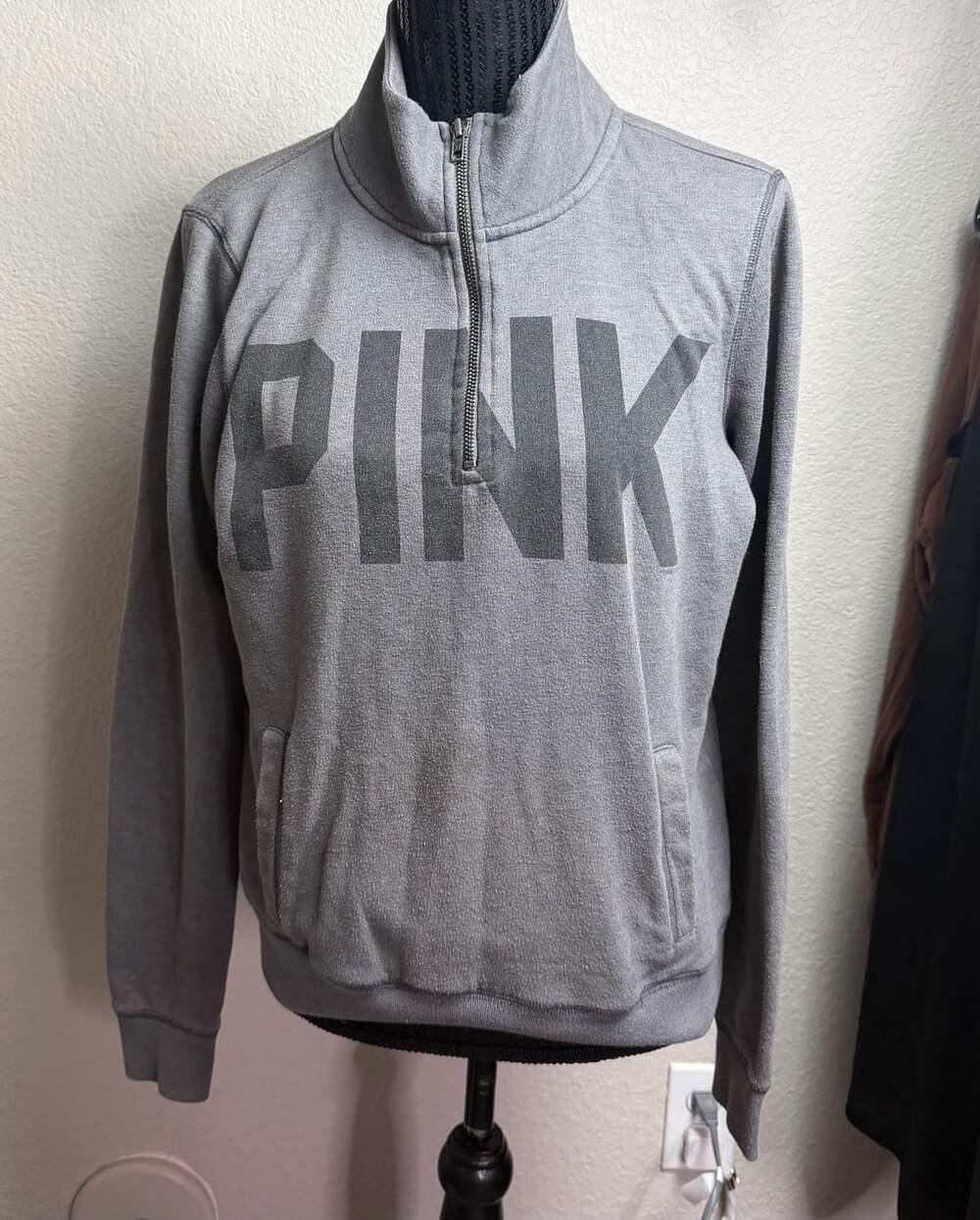 Victoria's Secret PINK Quarter-Zip Pullover Sweatshirt Size S Gray